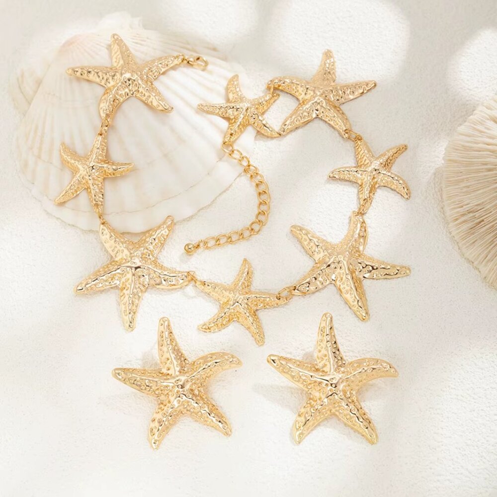 Blowout Sale!!!! Gold-Tone Starfish Necklace & Earring Set – Coastal Glam! - Picture 5 of 5